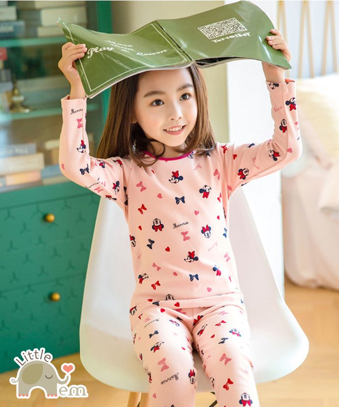 Bộ đồ bé gái dài tay Cotton _ Mickey nơ hồng