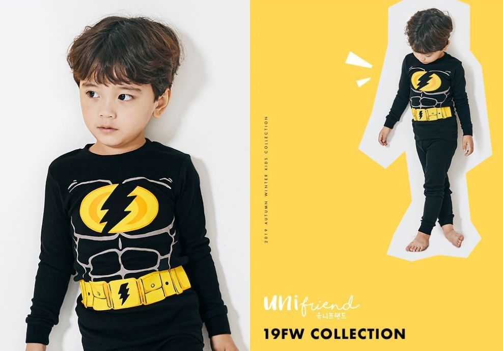 Bộ đồ bé trai Hàn Quốc uniFriend dài tay _ Black Hero