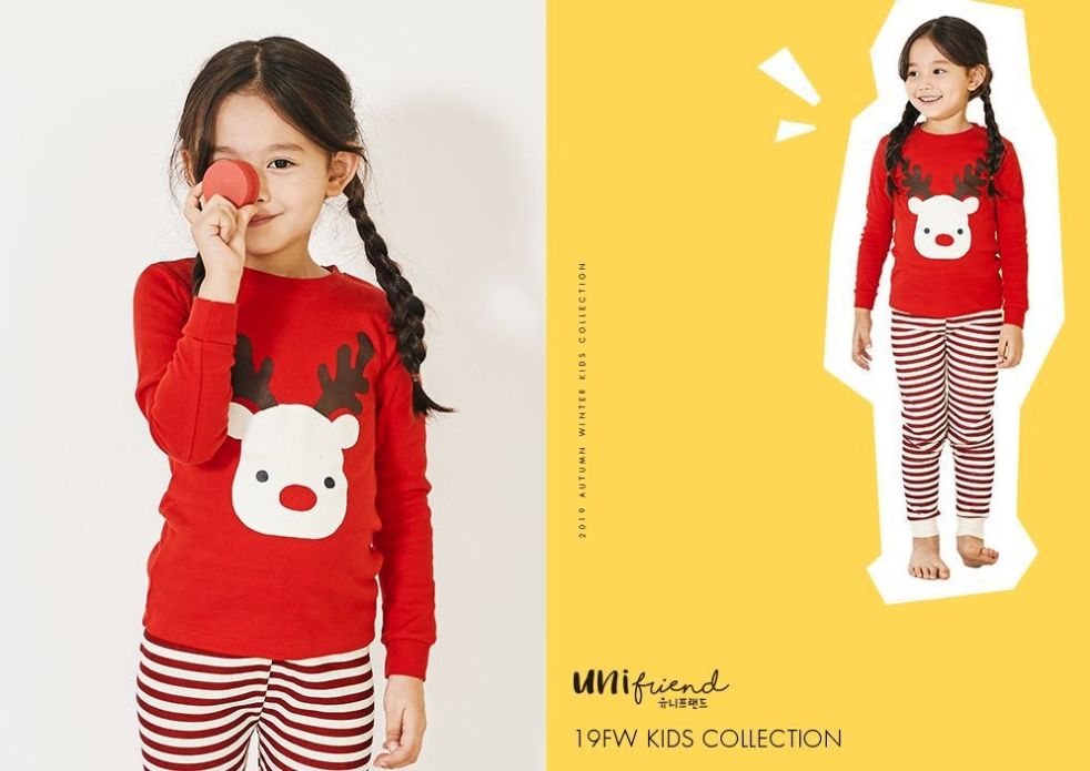 Bộ đồ bé gái Hàn Quốc uniFriend dài tay _ Dear red