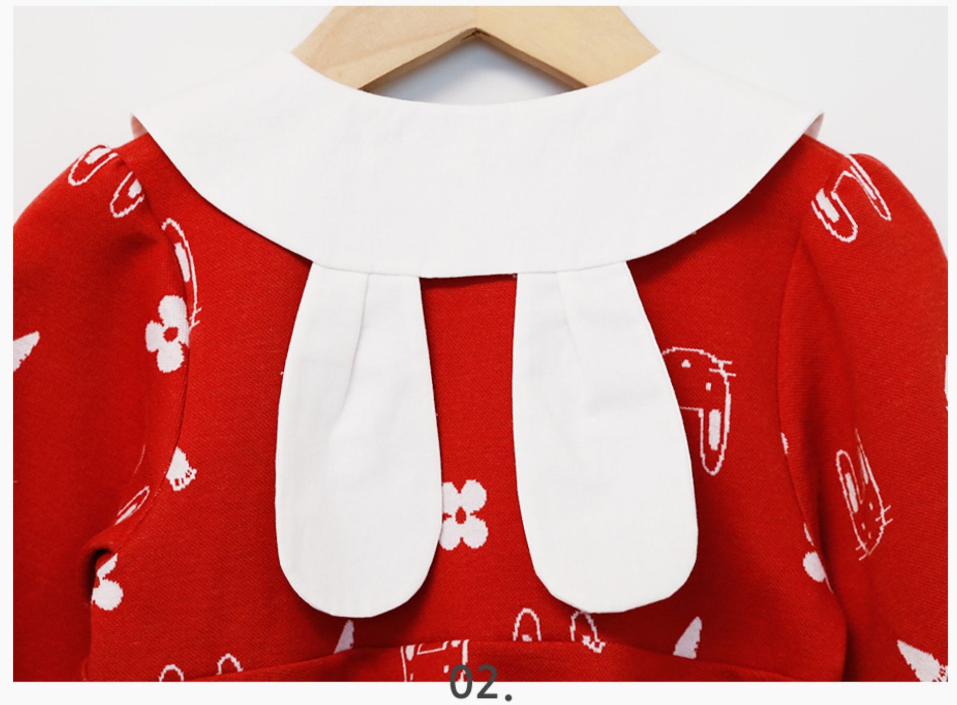Váy bé gái Hàn Quốc Bebezoo dài tay _ Rabbit cổ sen