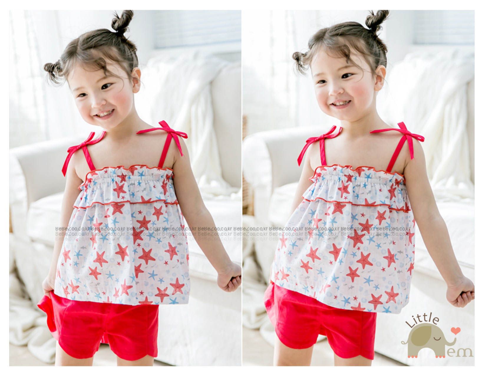 Bộ đồ bé gái Hàn Quốc Bebezoo sát nách _ Sao hồng