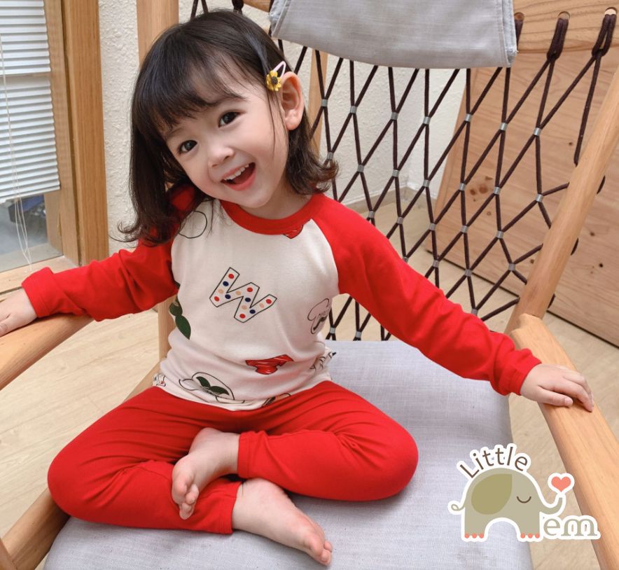Bộ đồ bé trai/ bé gái Cotton xuất Nhật dài tay _ Red M