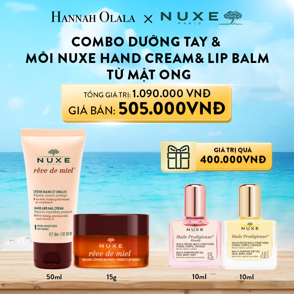 Deal 12: COMBO DƯỠNG TAY & MÔI NUXE HANDCREAM 50ML & LIP BALM 15G (MẬT ONG/HOA HỒNG)
