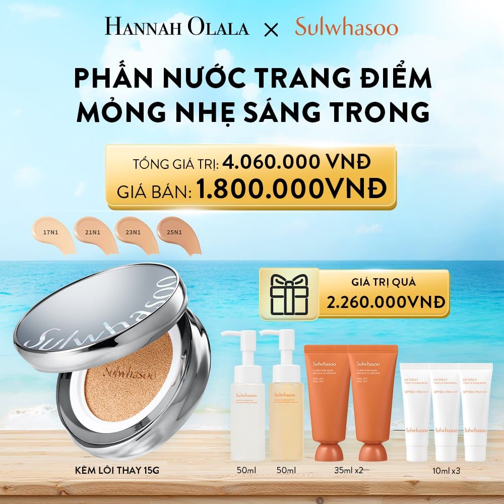 DEAL 8: PHẤN NƯỚC TRANG ĐIỂM MỎNG NHẸ SÁNG TRONG (KÈM LÕI THAY THẾ) SULWHASOO PERFECTING CUSHION AIRY 15GX2