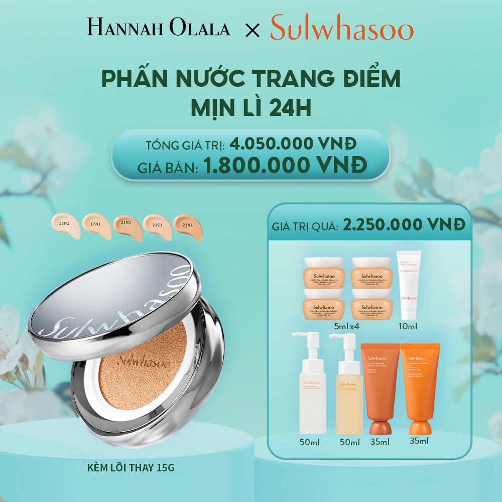 E2136: DEAL 7: PHẤN NƯỚC TRANG ĐIỂM MỊN LÌ 24H (KÈM LÕI THAY THẾ) SULWHASOO PERFECTING CUSHION 15GX2