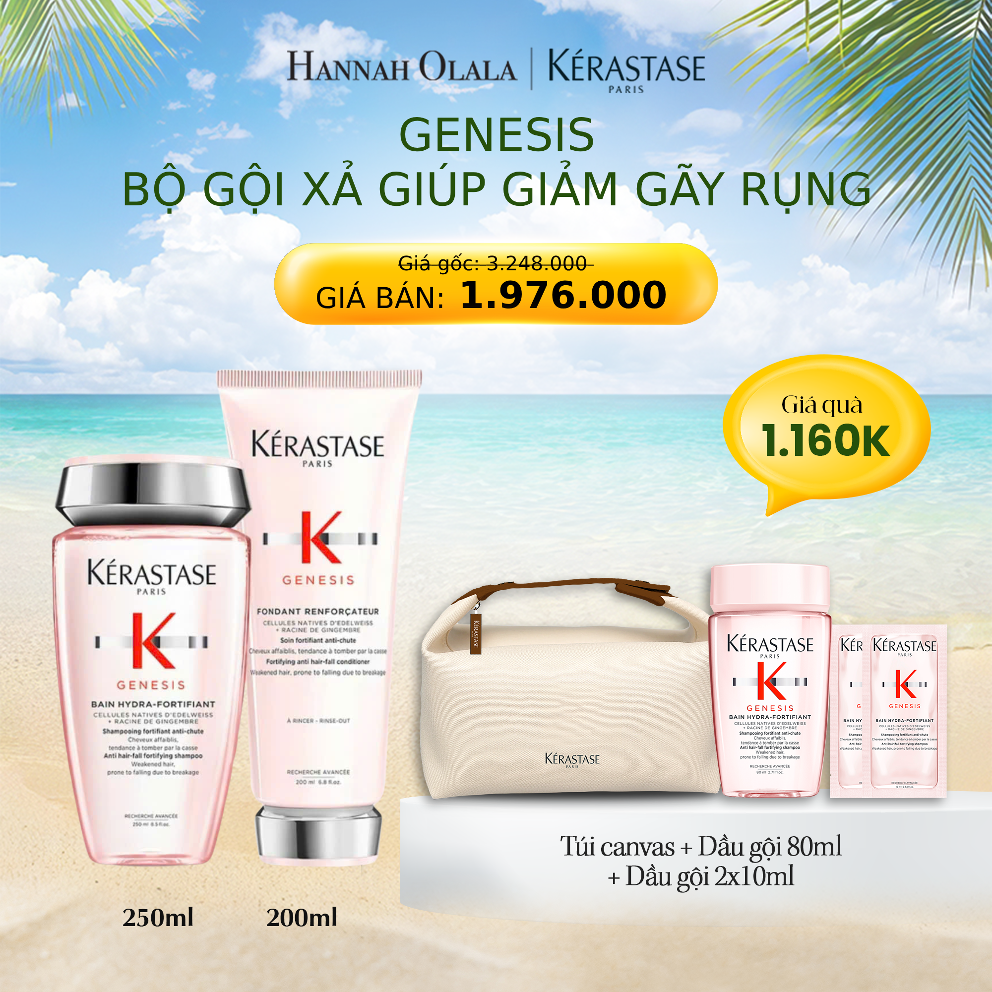 E527_DEAL 4: BỘ SẢN PHẨM DẦU GỘI BAIN HYDRA-FORTIFIANT GENESIS 250ML VÀ DẦU XẢ GENESIS FONDANT RENFORCATEUR 200ML