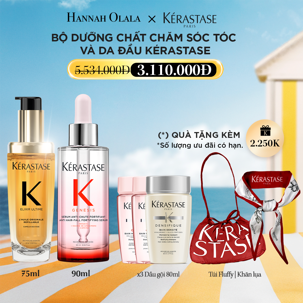 T18_DEAL 18: BỘ DƯỠNG CHẤT CHĂM SÓC TÓC VÀ DA ĐẦU KÉRASTASE (DƯỠNG TÓC ELIXIR ULTIME 75ML - GIẢM RỤNG GENESIS 90ML)