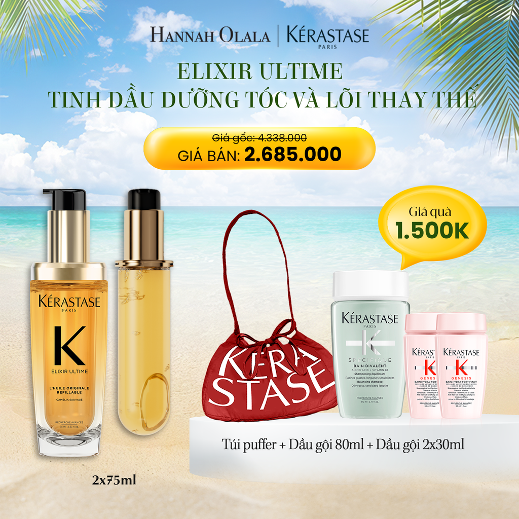 E531_DEAL 8: COMBO TINH DẦU DƯỠNG TÓC VÀ LÕI THAY THẾ TINH DẦU DƯỠNG GIÚP TÓC BÓNG MƯỢT & GIẢM CHẺ NGỌN - KÉRASTASE ELIXIR ULTIME OIL 75ML