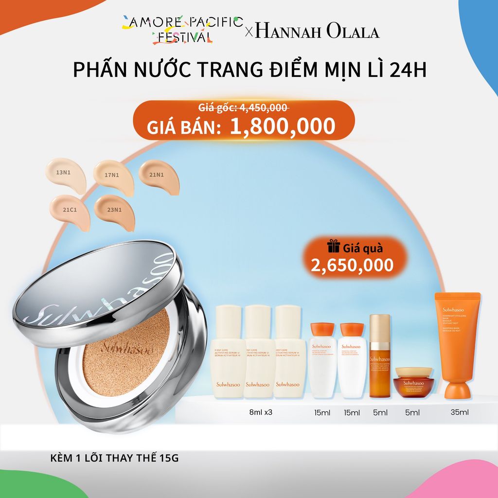 D85_DEAL 7: PHẤN NƯỚC TRANG ĐIỂM MỊN LÌ 24H (TẶNG KÈM LÕI THAY THẾ) SULWHASOO PERFECTING CUSHION 15GX2