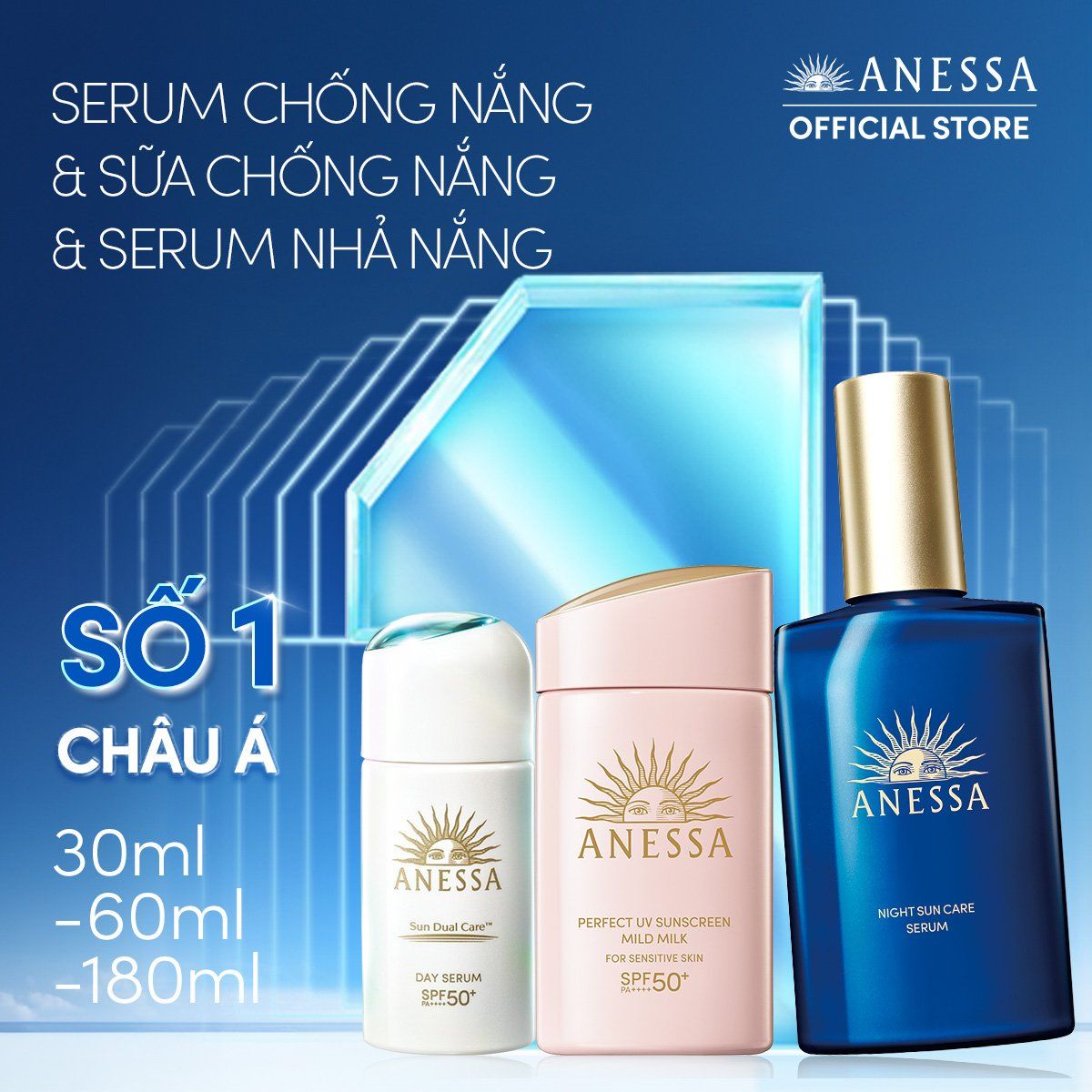 C4: DEAL 12: COMBO CHỐNG NẮNG VÀ DƯỠNG DA TOÀN DIỆN AN TOÀN CHO DA NHẠY CẢM ANESSA MILD MILK 60ML + DAY SERUM 30ML + NIGHT SERUM 180ML