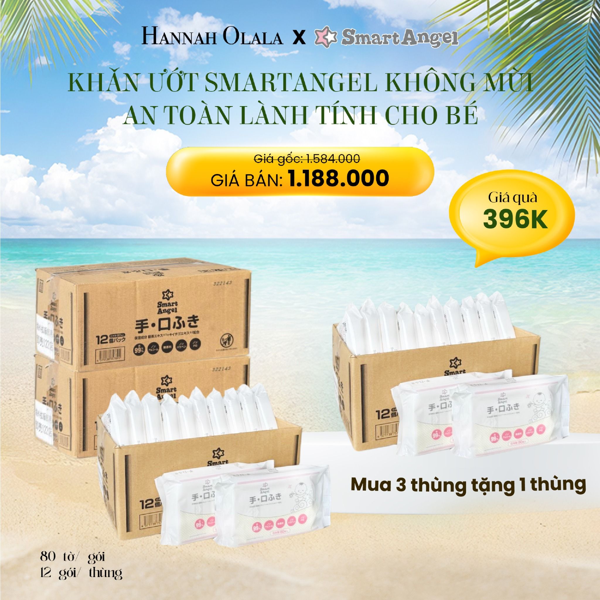 E255_DEAL 1: 3 THÙNG KHĂN ƯỚT SMARTANGEL KHÔNG MÙI, AN TOÀN VÀ LÀNH TÍNH