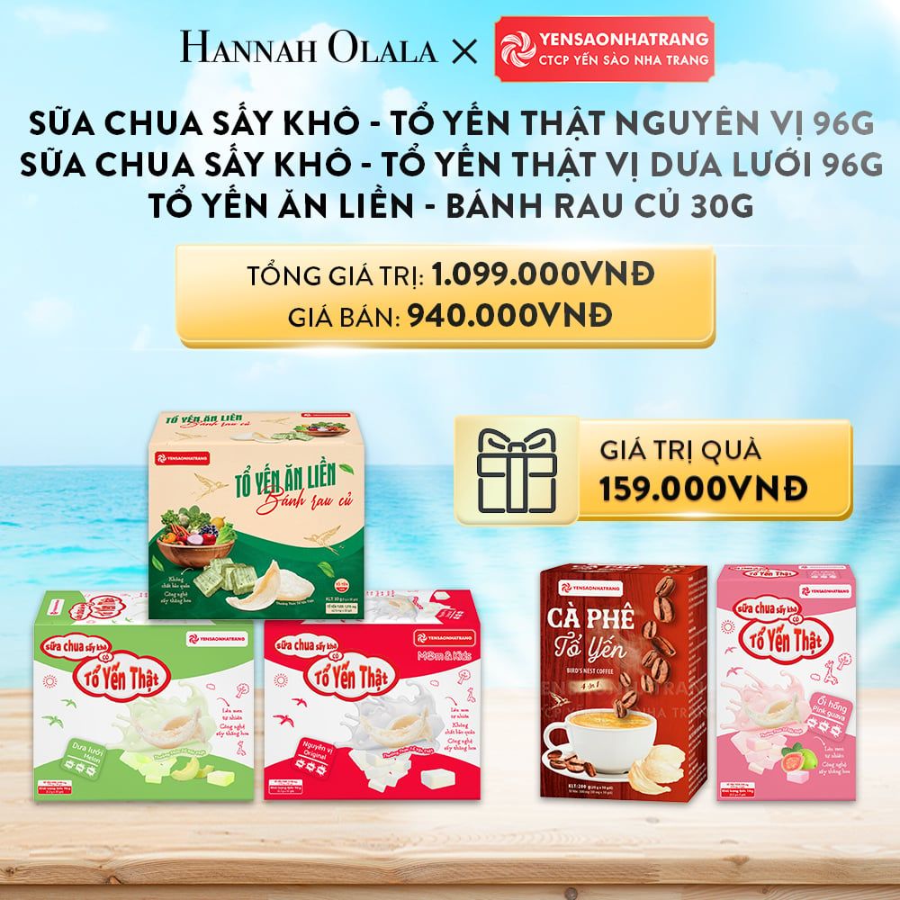 DEAL 02: SỮA CHUA KHÔ - TỔ YẾN THẬT NGUYÊN VỊ 96G
SỮA CHUA KHÔ - TỔ YẾN THẬT VỊ DƯA LƯỚI 96G
TỔ YẾN ĂN LIỀN - BÁNH RAU CỦ (30 GÓI)