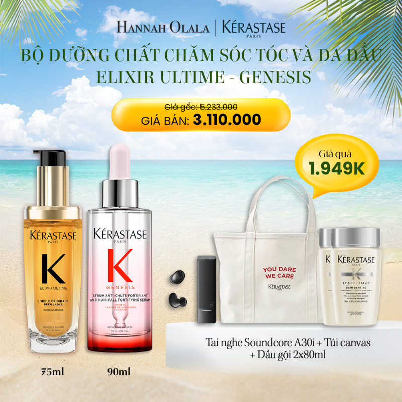 E533_DEAL 10: BỘ DƯỠNG CHẤT CHĂM SÓC TÓC VÀ DA ĐẦU KÉRASTASE (DƯỠNG TÓC ELIXIR ULTIME 75ML - GIẢM RỤNG GENESIS 90ML)