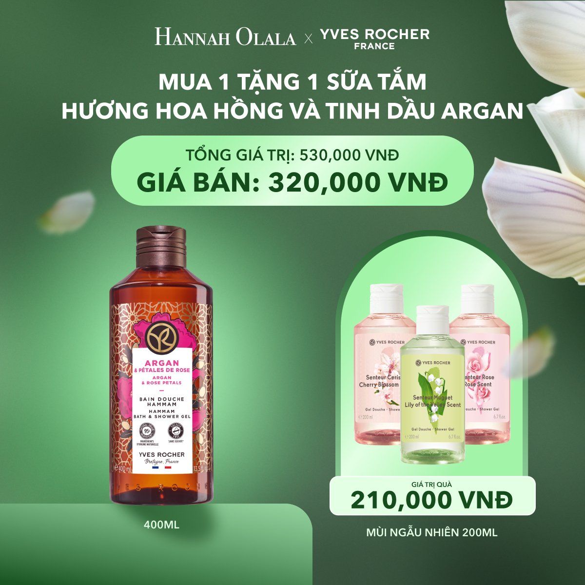 T8_DEAL 2: MUA 1 TẶNG 1 SỮA TẮM HƯƠNG HOA HỒNG VÀ TINH DẦU ARGAN