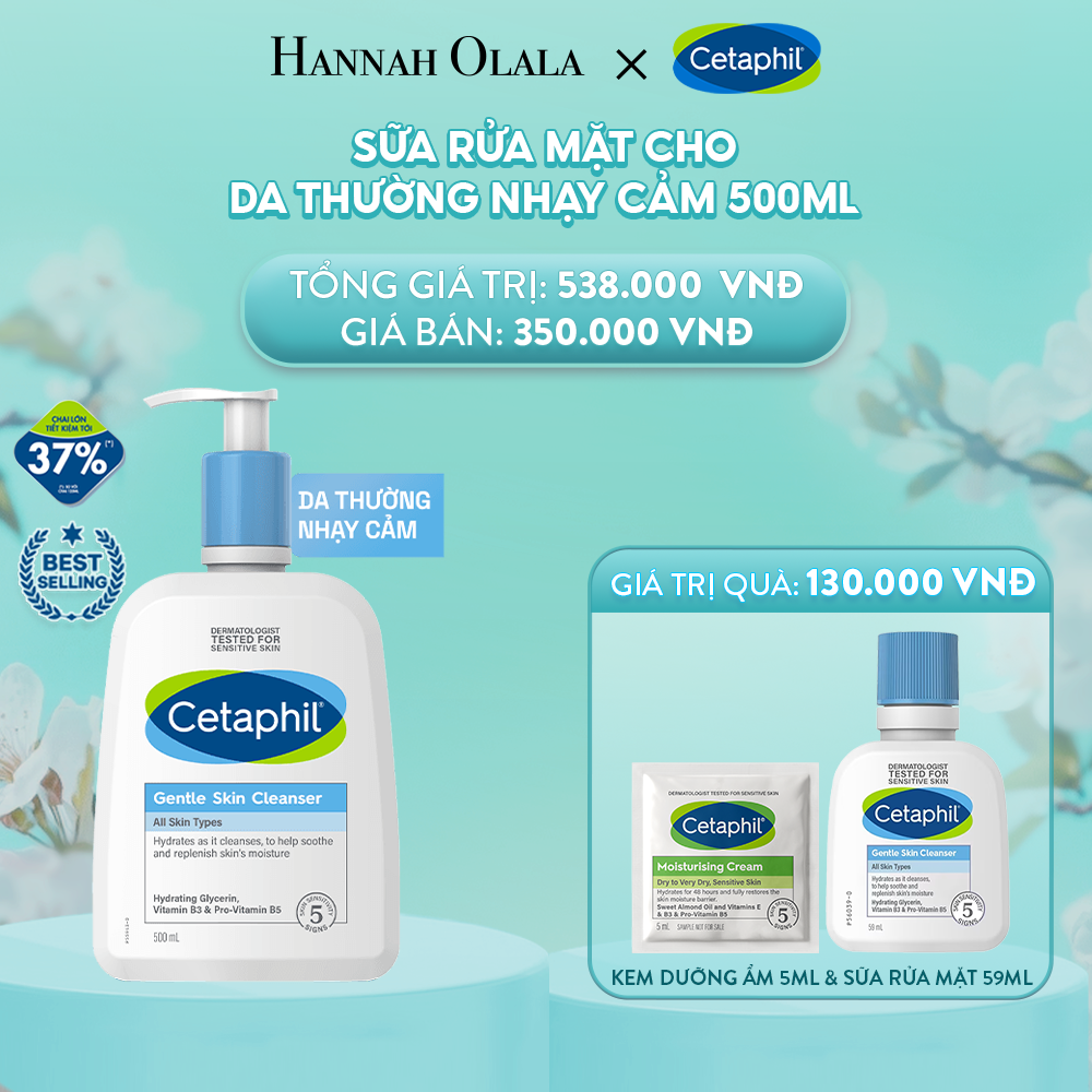 E1286: DEAL 2: SỮA RỬA MẶT DỊU LÀNH CHO DA NHẠY CẢM CETAPHIL GENTLE SKIN CLEANSER 500ML