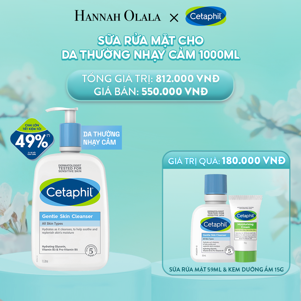 E1285: DEAL 1: SỮA RỬA MẶT DỊU LÀNH CHO DA NHẠY CẢM CETAPHIL GENTLE SKIN CLEANSER 1000ML