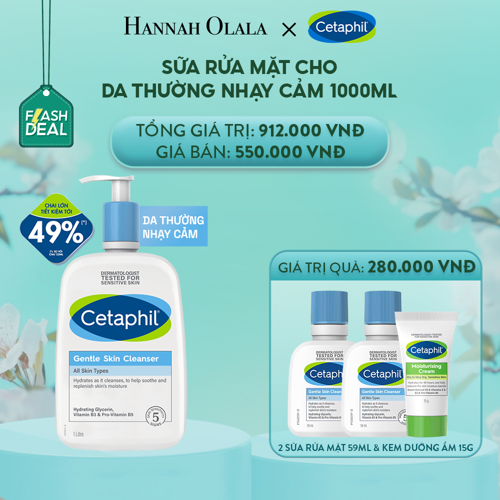 E1295: FLASH DEAL: SỮA RỬA MẶT DỊU LÀNH CHO DA NHẠY CẢM CETAPHIL GENTLE SKIN CLEANSER 1000ML