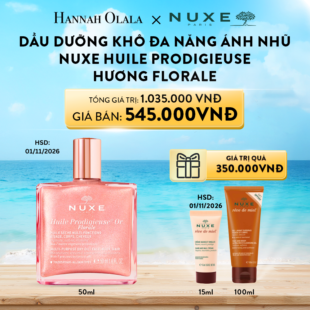 A163_Deal 2: DẦU DƯỠNG KHÔ ĐA NĂNG ÁNH NHŨ NUXE HUILE PRODIGIEUSE SHIMMERING DRY OIL 50ML (CHỌN HƯƠNG)