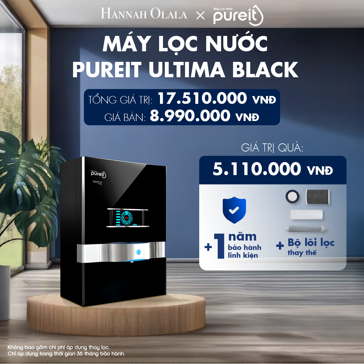 H127_DEAL 1: MÁY LỌC NƯỚC TREO TƯỜNG/ ĐỂ BÀN PUREIT ULTIMA ĐEN