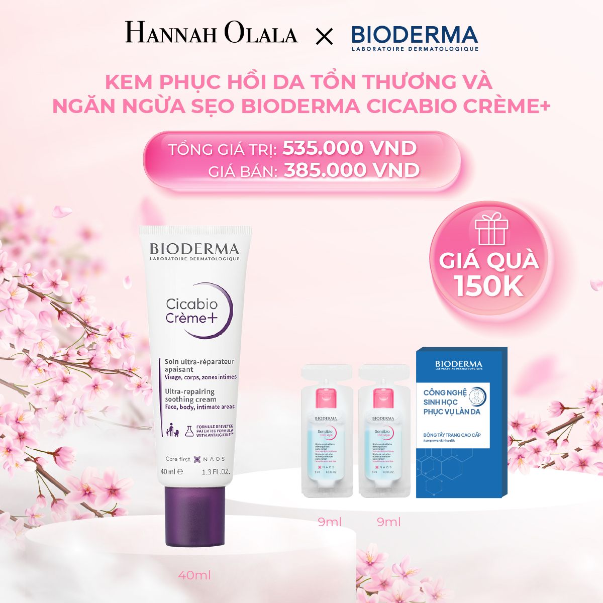 M345_DEAL 4: KEM PHỤC HỒI DA TỔN THƯƠNG VÀ NGĂN NGỪA SẸO BIODERMA CICABIO CRÈME+ 40ML