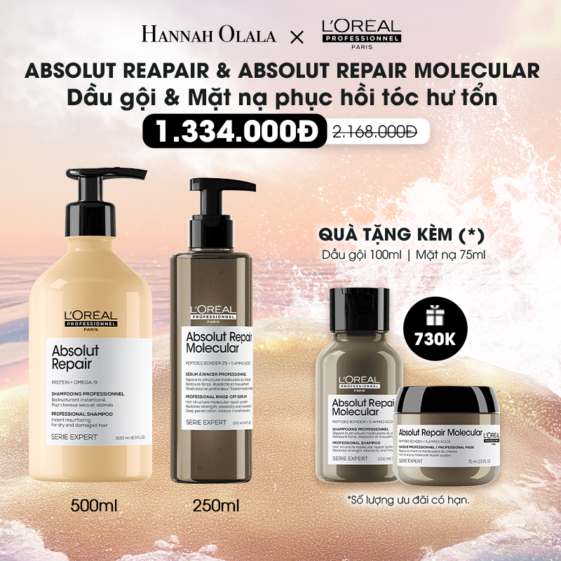 T4_DEAL 4: COMBO GỘI ABSOLUT REPAIR 500ML & XẢ SERUM ABSOLUT REPAIR MOLECULAR 250ML DƯỠNG TÓC MỀM MƯỢT & PHỤC HỒI HƯ TỔN TOÀN DIỆN
