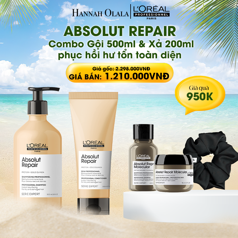 E517_DEAL 5: COMBO DẦU GỘI 500ML & DẦU XẢ 200ML PHỤC HỒI TÓC HƯ TỔN L'ORÉAL PROFESSIONNEL SERIE EXPERT ABSOLUT REPAIR GOLD