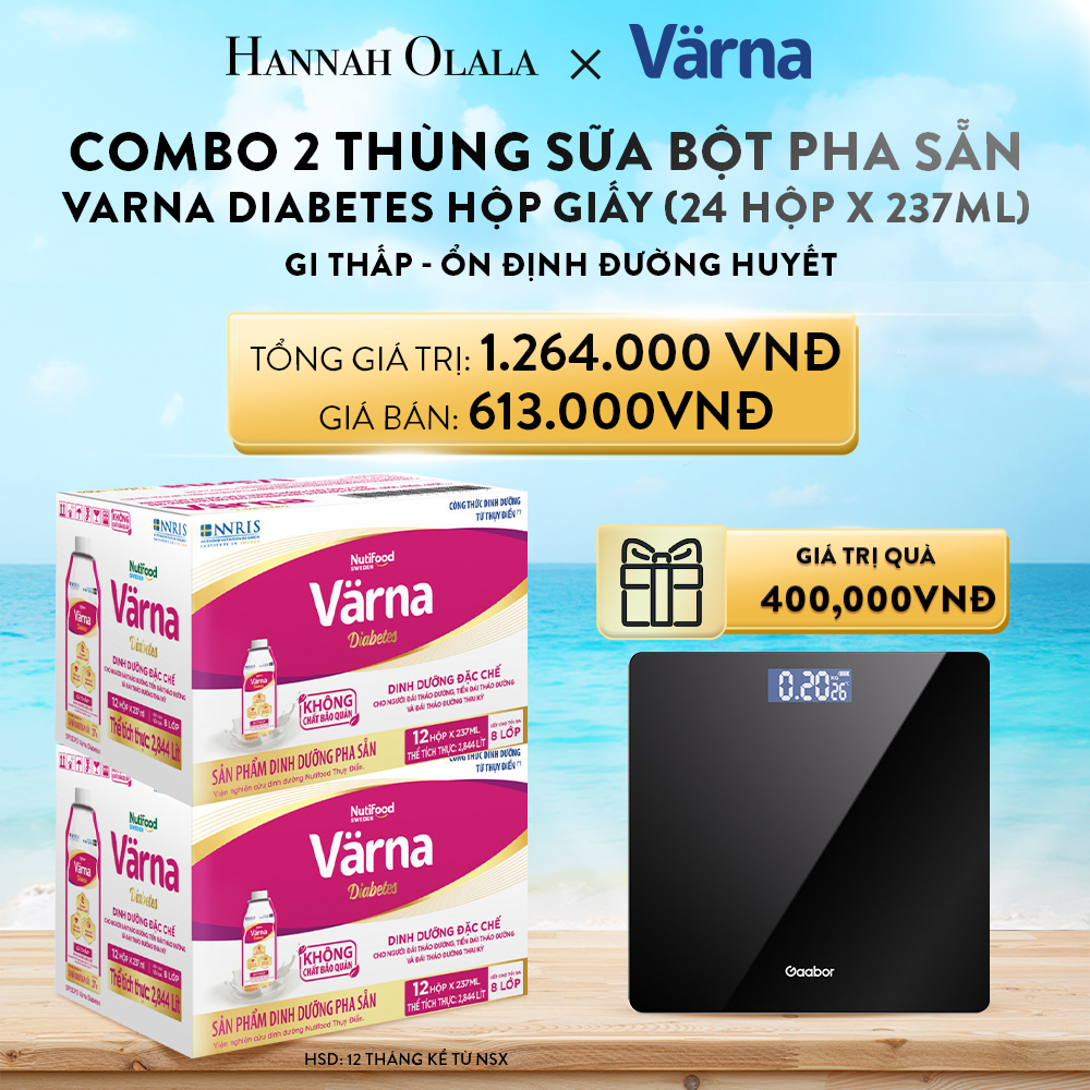 A521_DEAL 4: COMBO 2 THÙNG SỮA BỘT PHA SẴN VARNA DIABETES HỘP GIẤY (24 HỘP X 237ML)