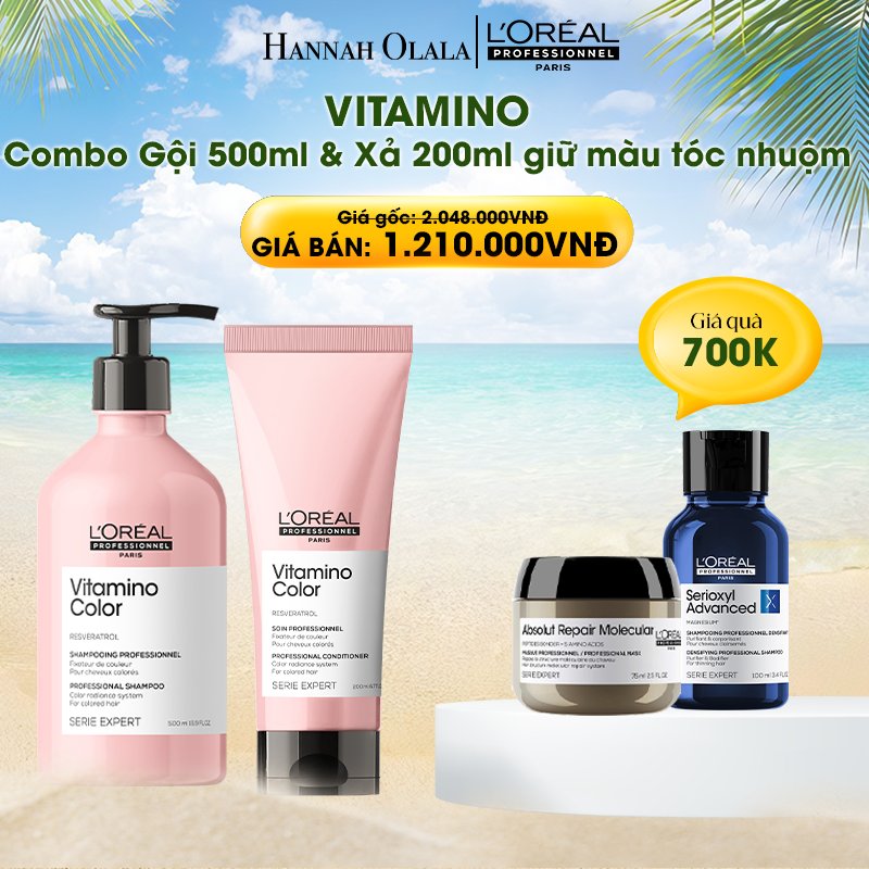 E518_DEAL 6: COMBO DẦU GỘI 500ML & DẦU XẢ 200ML GIỮ MÀU TÓC NHUỘM & DƯỠNG TÓC MỀM MƯỢT VITAMINO COLOR