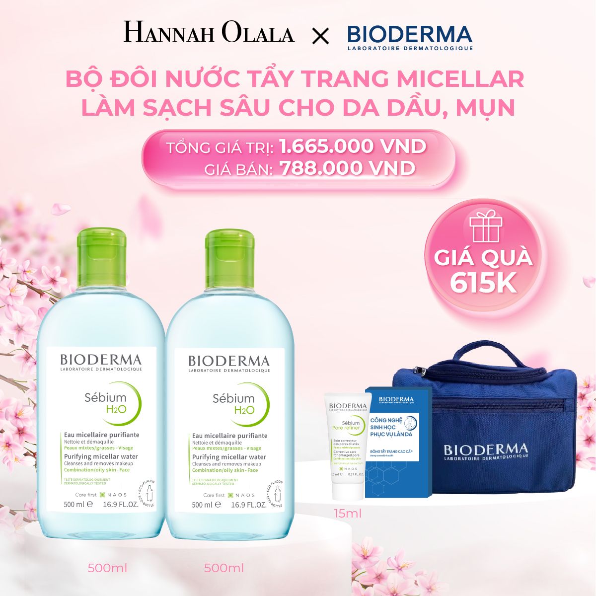 M348_DEAL 7: BỘ ĐÔI NƯỚC TẨY TRANG MICELLAR LÀM SẠCH SÂU CHO DA DẦU MỤN BIODERMA