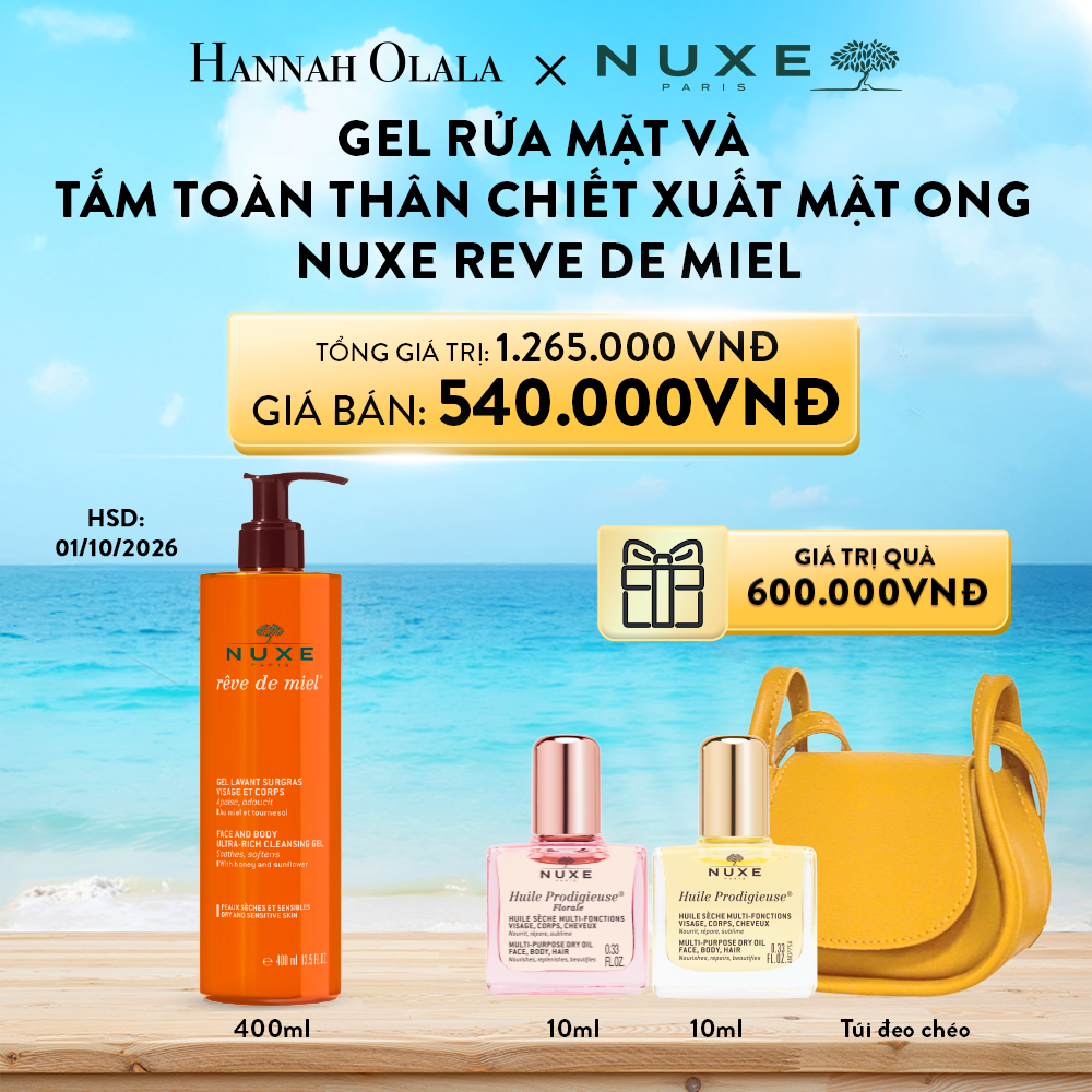A168_Deal 8: GEL RỬA MẶT VÀ TẮM TOÀN THÂN CHIẾT XUÁT MẬT ONG CHO DA KHÔ VÀ DA NHẠY CẢM NUXE REVE DE MIEL 400ML