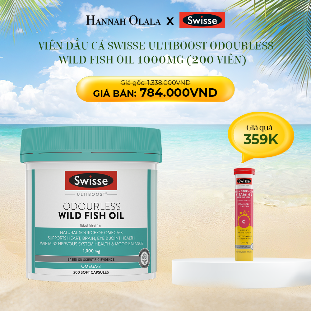 E196_DEAL 2: VIÊN DẦU CÁ SWISSE ULTIBOOST ODOURLESS WILD FISH OIL 1000MG (200 VIÊN)