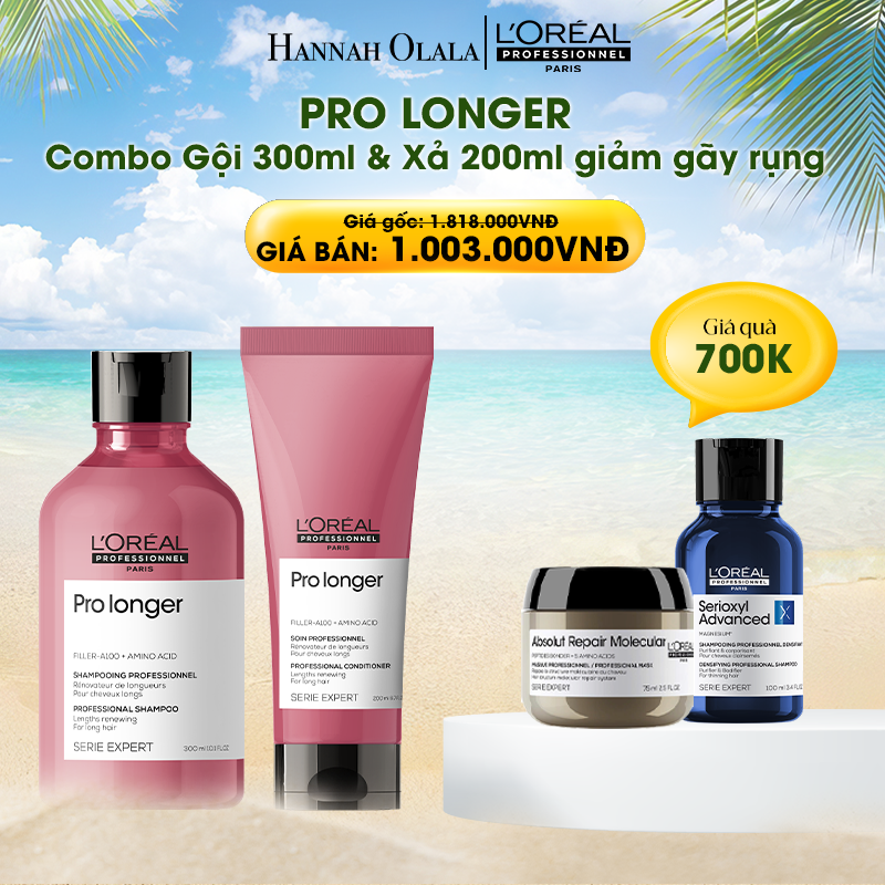 E521_DEAL 9: COMBO DẦU GỘI 300ML & DẦU XẢ 200ML GIÚP TÓC CHẮC KHỎE, GIẢM ĐỨT GÃY VÀ DÀI HƠN L'ORÉAL PROFESSIONNEL SERIE EXPERT PRO LONGER