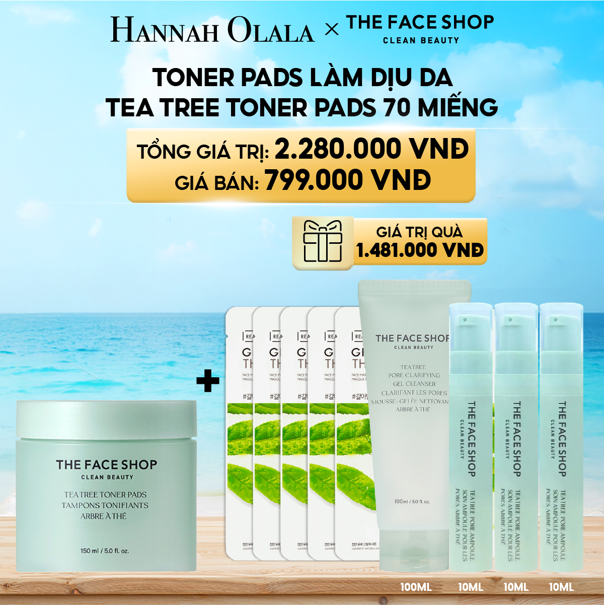 A370_DEAL 6: TONER PADS LÀM DỊU DA TEA TREE TONER PADS 70 MIẾNG