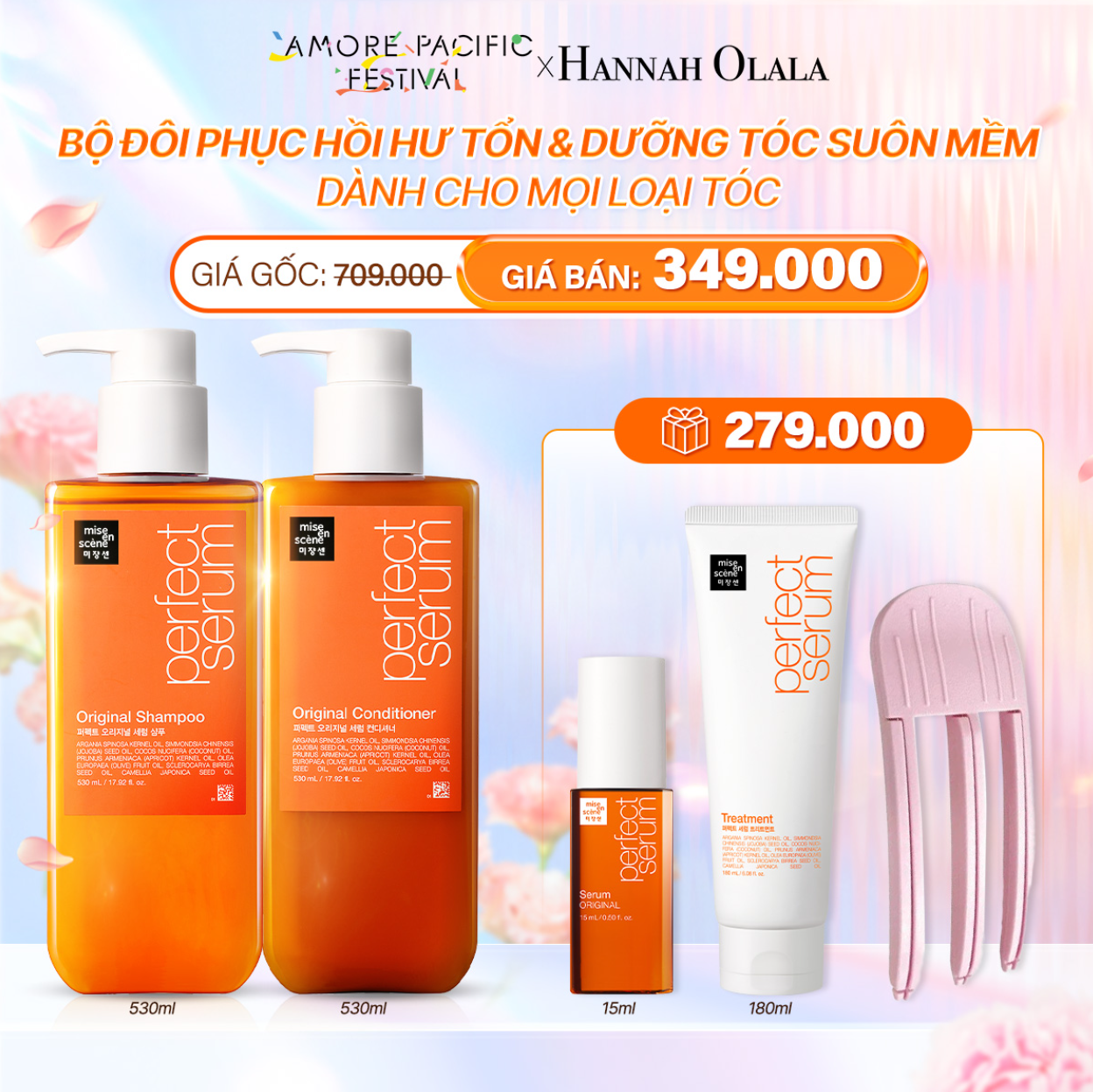 D52_DEAL 2: BỘ ĐÔI GỘI-XẢ MISE EN SCENE PERFECT SERUM ORIGINAL PHỤC HỒI HƯ TỔN & DƯỠNG TÓC SUÔN MỀM, DÀNH CHO MỌI LOẠI TÓC
