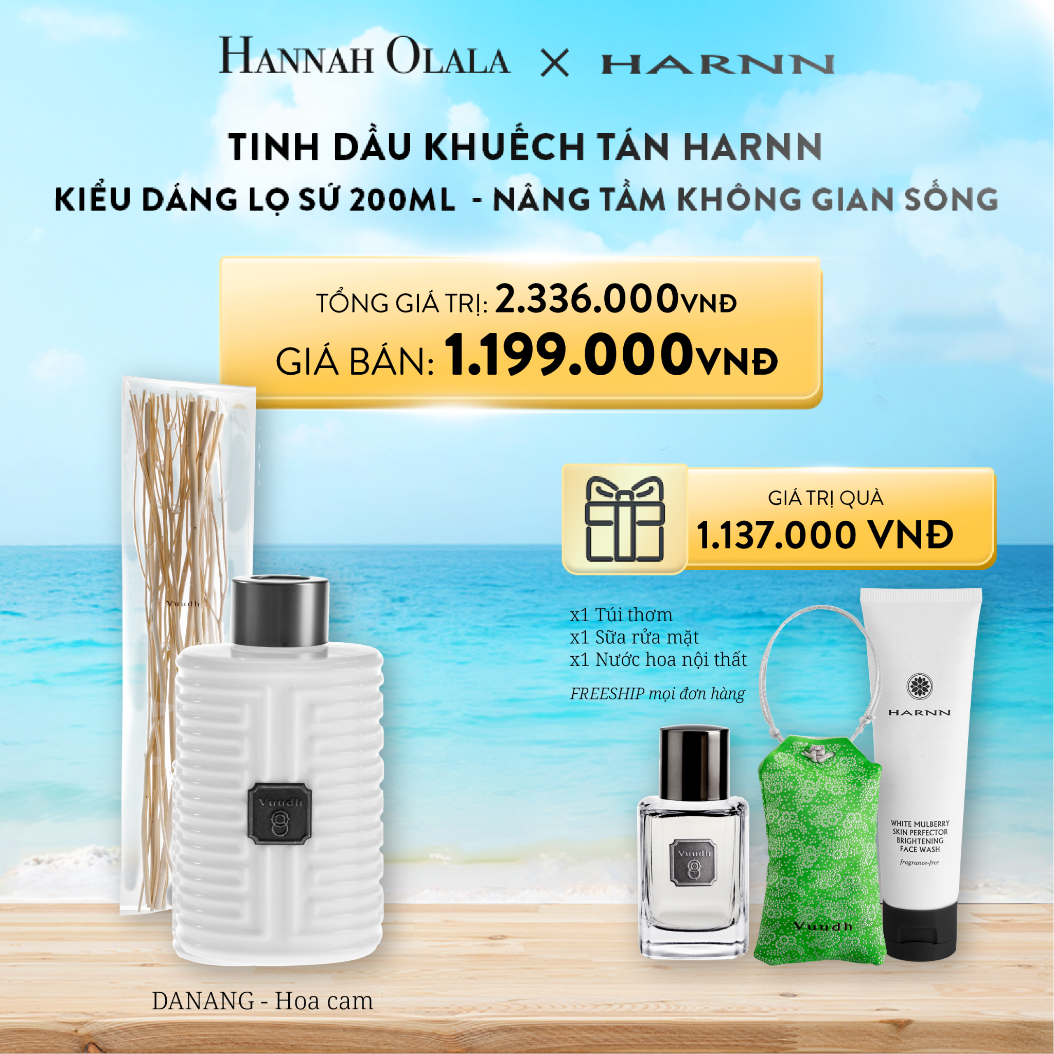 A789_DEAL 5: TINH DẦU KHUẾCH TÁN HARNN VỚI KIỂU DÁNG LỌ SỨ 200ML - NÂNG TẦM KHÔNG GIAN SỐNG