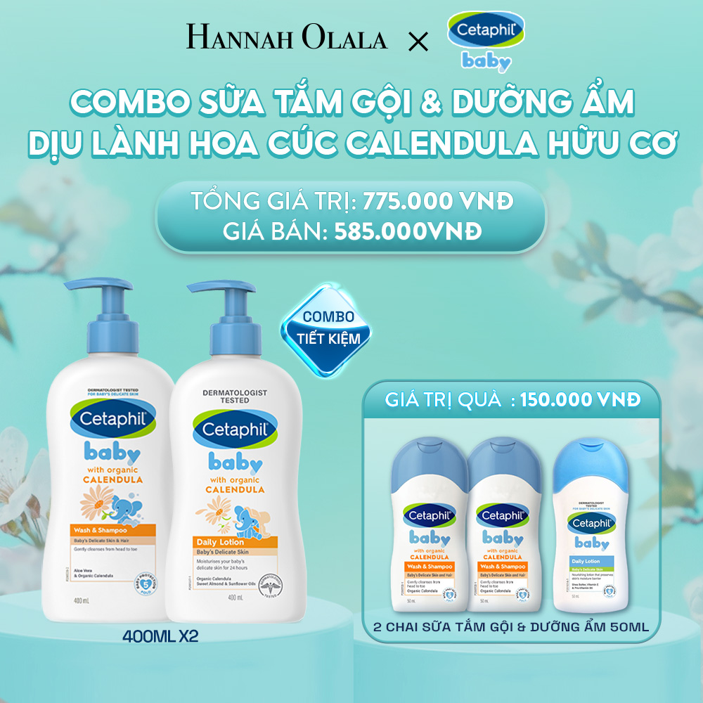 E1294: DEAL 10: BỘ SỮA TẮM GỘI 400ML + SỮA DƯỠNG ẨM 400ML CETAPHIL BABY WITH ORGANIC CALENDULA