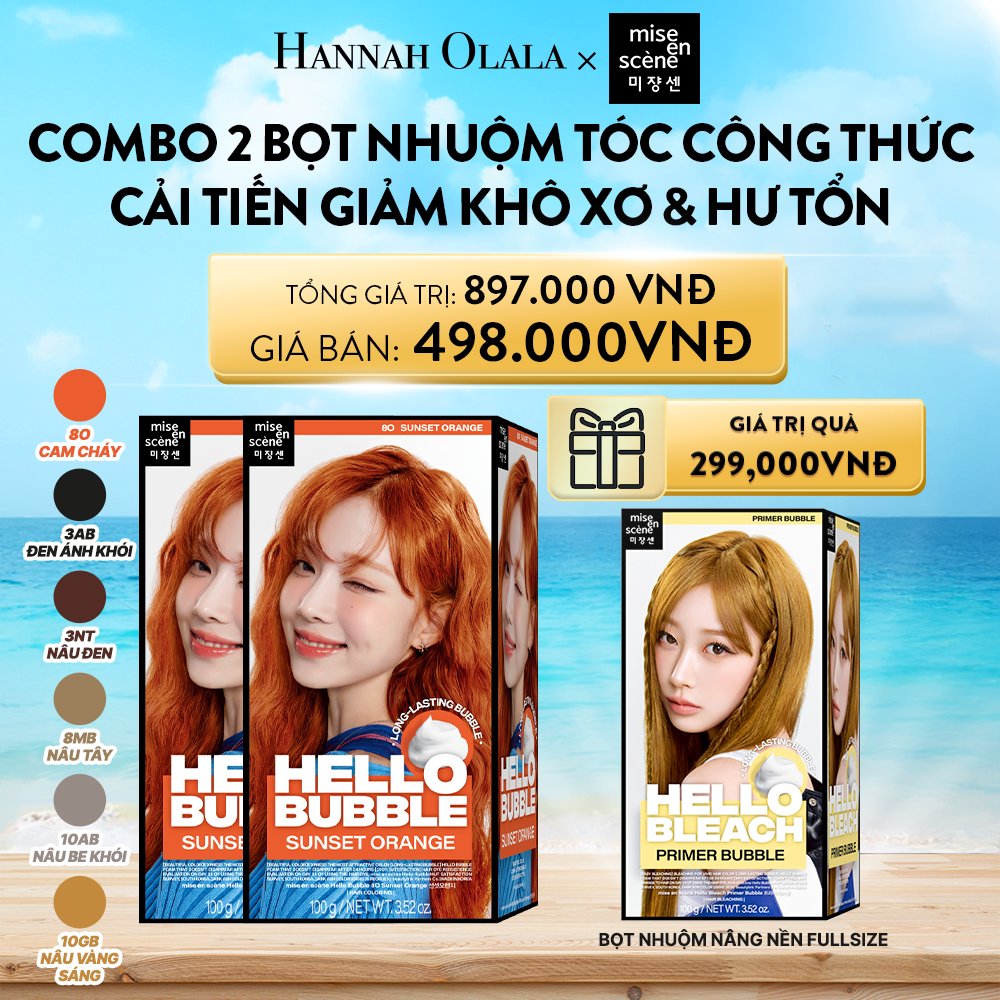 DEAL 7: BỘ 2 HỘP NHUỘM TÓC TẠI NHÀ MISE EN SCÈNE HELLO BUBBLE 100G DẠNG BỌT KEM, CÔNG THỨC CẢI TIẾN MỚI HẠN CHẾ KHÔ XƠ VÀ HƯ TỔN