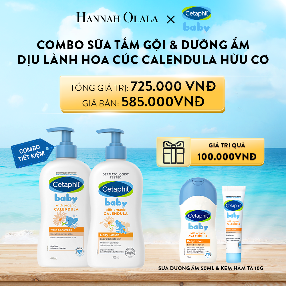 A772_DEAL 9: BỘ SỮA TẮM GỘI 400ML + SỮA DƯỠNG ẨM 400ML CETAPHIL BABY WITH ORGANIC CALENDULA