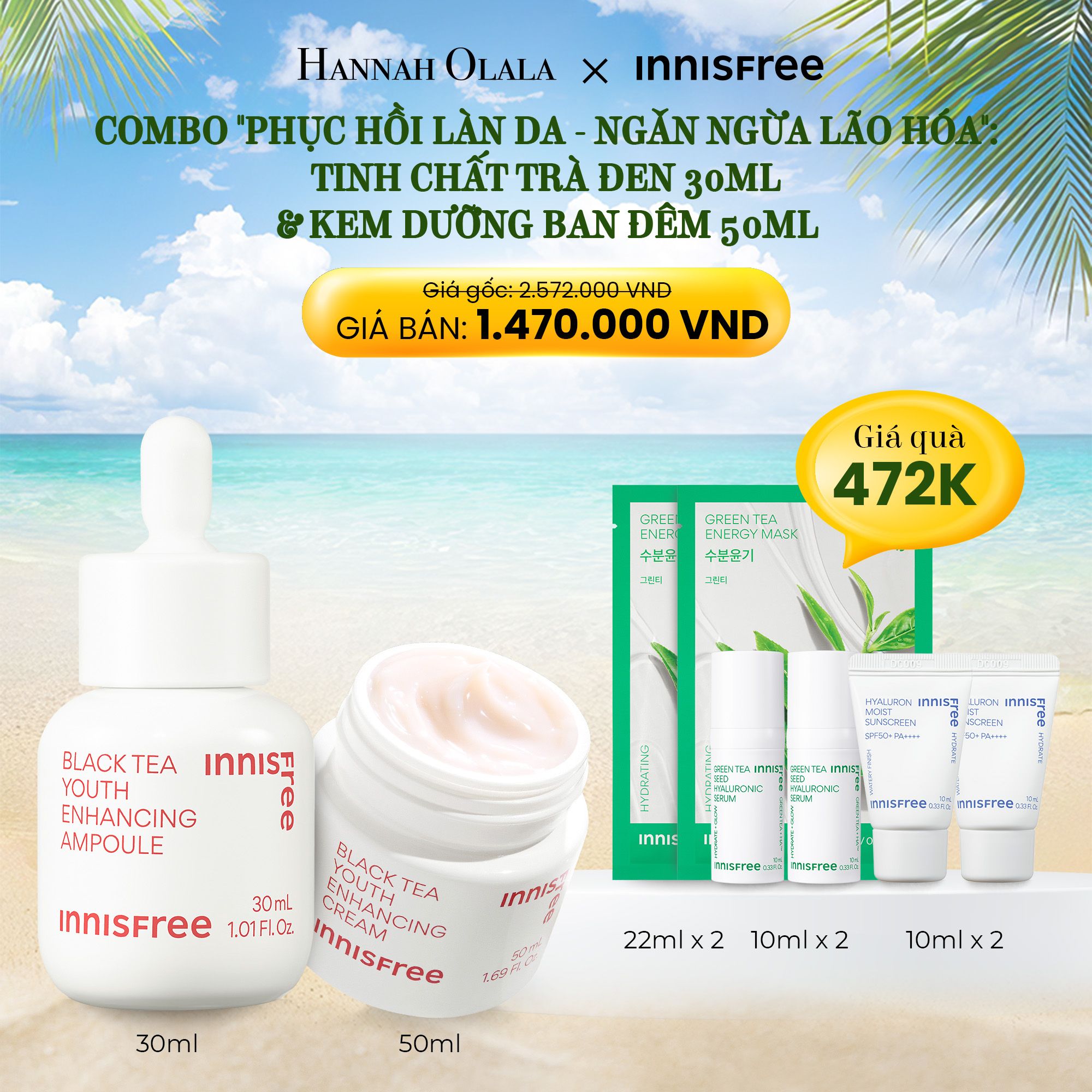 E215_DEAL 1: BỘ ĐÔI TINH CHẤT & KEM DƯỠNG PHỤC HỒI NGĂN NGỪA LÃO HÓA TỪ TRÀ ĐEN