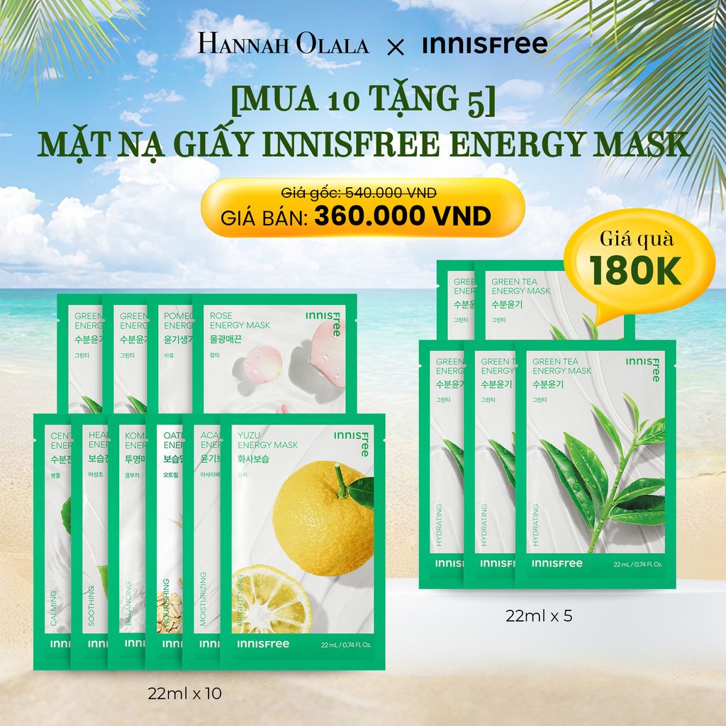 E219_DEAL 5: MUA 10 TẶNG 5 KHI MUA MẶT NẠ GIẤY INNISFREE ENERGY MASK