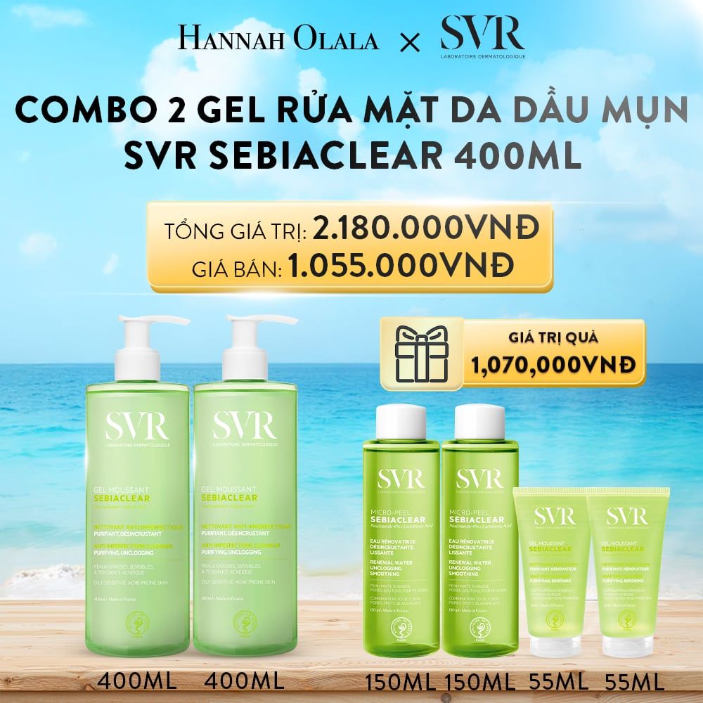 DEAL 03: COMBO 2 GEL RỬA MẶT KHÔNG CÓ XÀ PHÒNG, LÀM SẠCH, LOẠI BỎ TẾ BÀO DA CHẾT SVR SEBIACLEAR GEL MOUSSANT 400ML