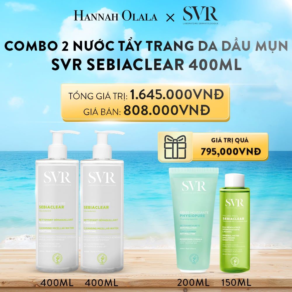 DEAL 04: COMBO 2 NƯỚC LÀM SẠCH DA, TẨY TRANG VÀ GIÚP LOẠI BỎ DẦU SVR SEBIACLEAR EAU MICELLAIRE 400ML