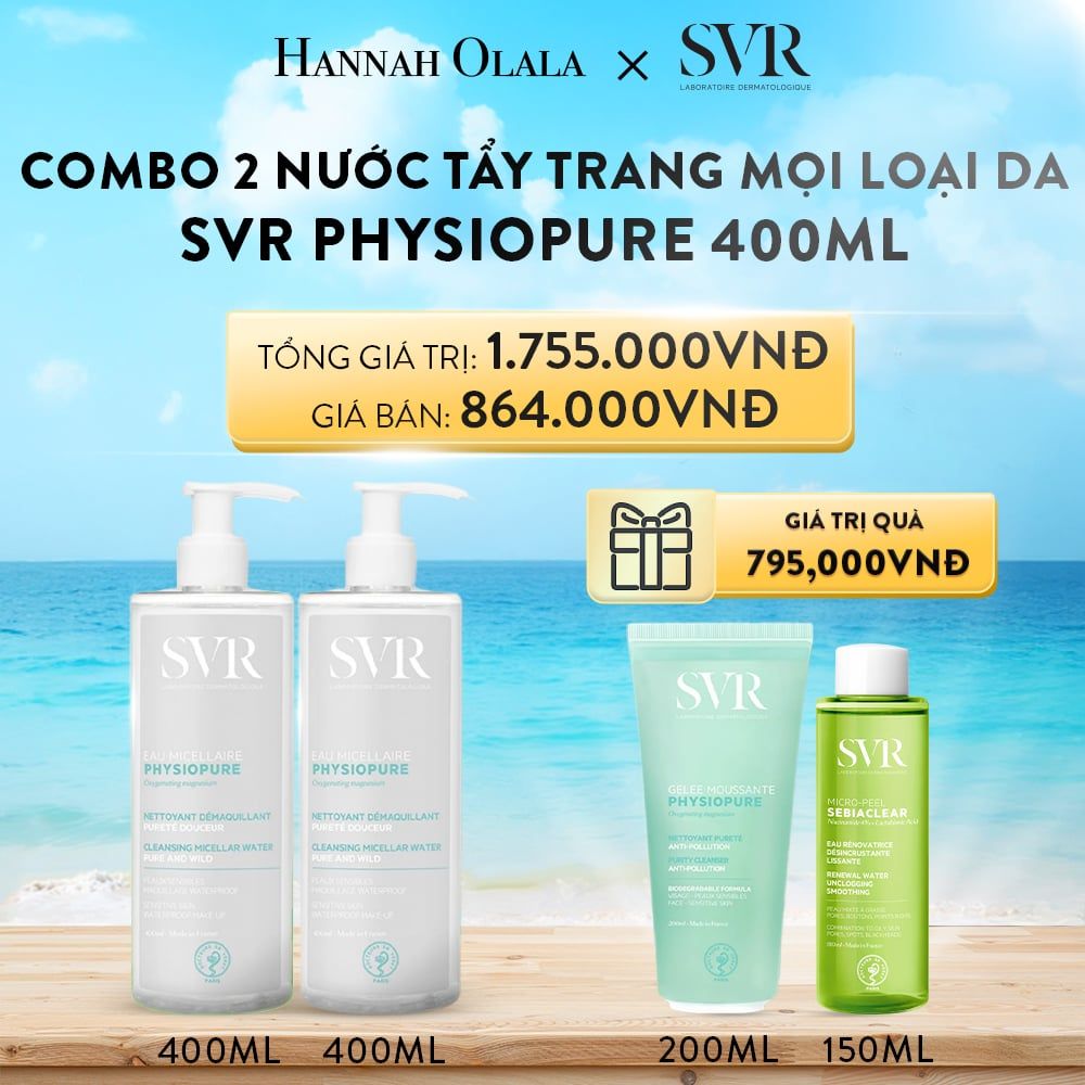 DEAL 05: COMBO 2 NƯỚC TẨY TRANG GIÚP LÀM SẠCH DA MẶT DÙNG ĐƯỢC CHO CẢ MẮT VÀ MÔI SVR PHYSIOPURE EAU MICELLAIRE 400ML