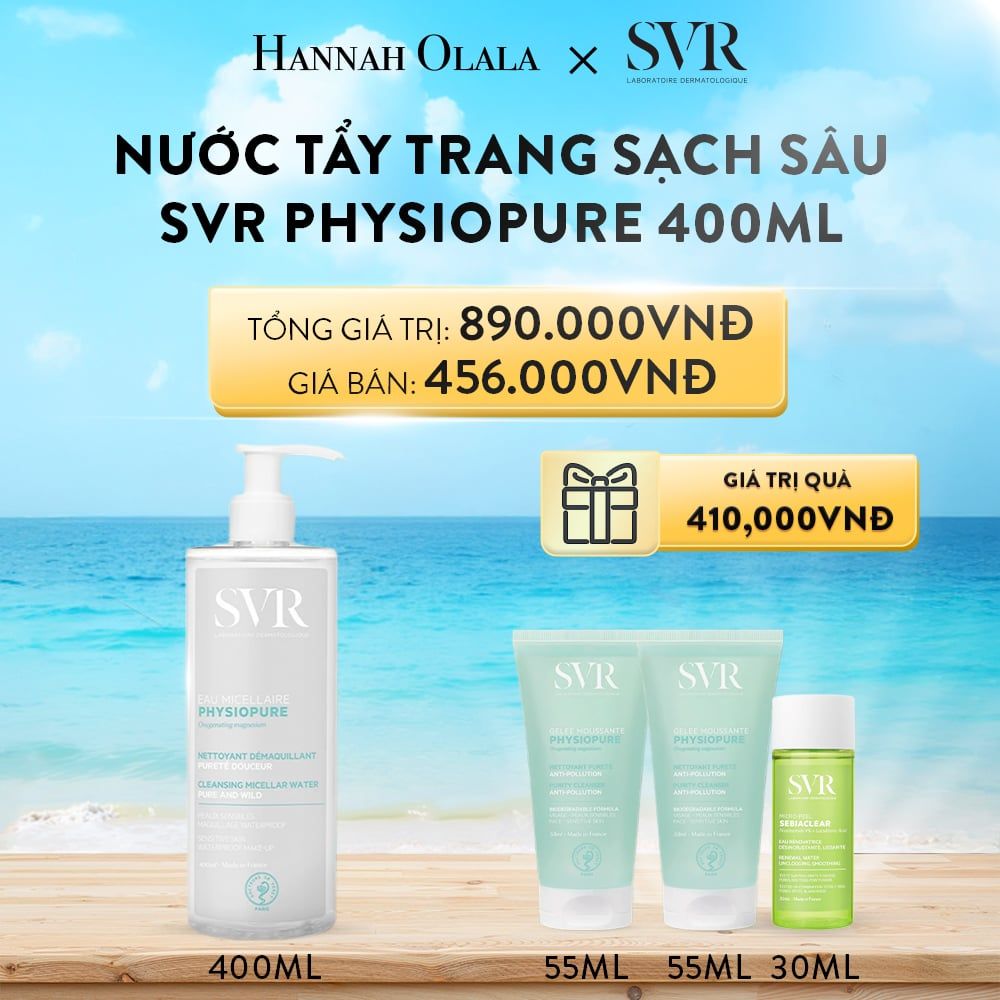 A820_DEAL 08: NƯỚC TẨY TRANG GIÚP LÀM SẠCH DA MẶT DÙNG ĐƯỢC CHO CẢ MẮT VÀ MÔI SVR PHYSIOPURE EAU MICELLAIRE 400ML