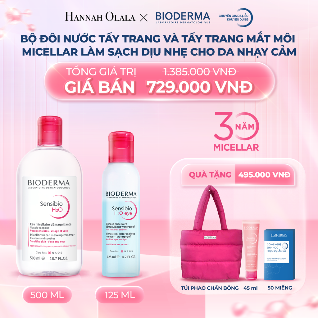 K25_DEAL 25: BỘ ĐÔI NƯỚC TẨY TRANG 50ML VÀ TẨY TRANG MẮT MÔI MICELLAR LÀM SẠCH DỊU NHẸ CHO DA NHẠY CẢM 125ML