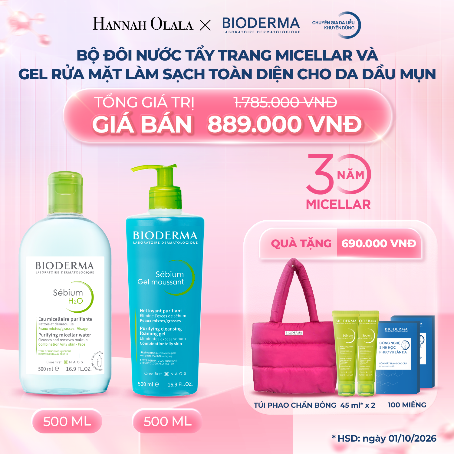 K13_DEAL 13: BỘ ĐÔI NƯỚC TẨY TRANG MICELLAR 500ML VÀ GEL RỬA MẶT LÀM SẠCH TOÀN DIỆN CHO DA DẦU MỤN 500ML