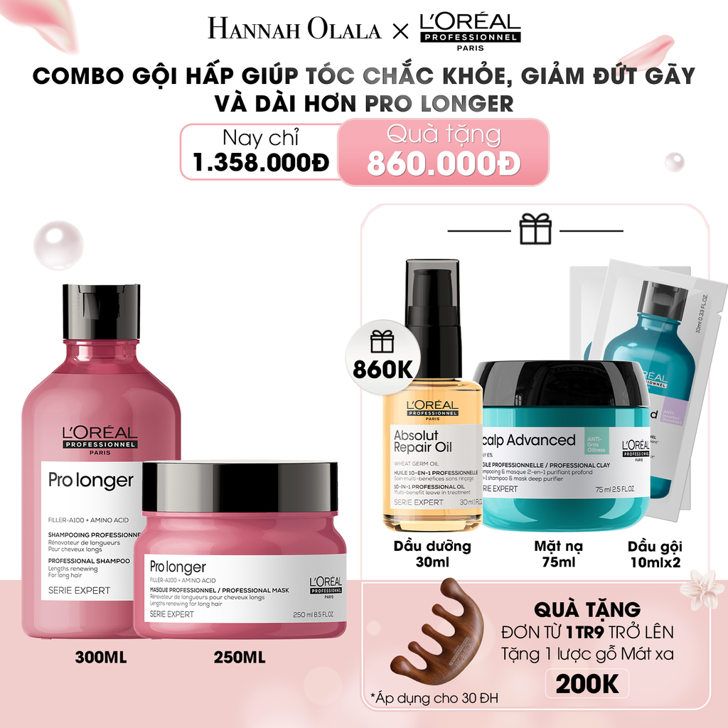  DEAL 13: COMBO DẦU GỘI 300ML & MẶT NẠ 250ML GIÚP TÓC CHẮC KHỎE, GIẢM ĐỨT GÃY VÀ DÀI HƠN L'ORÉAL PROFESSIONNEL SERIE EXPERT PRO LONGER 