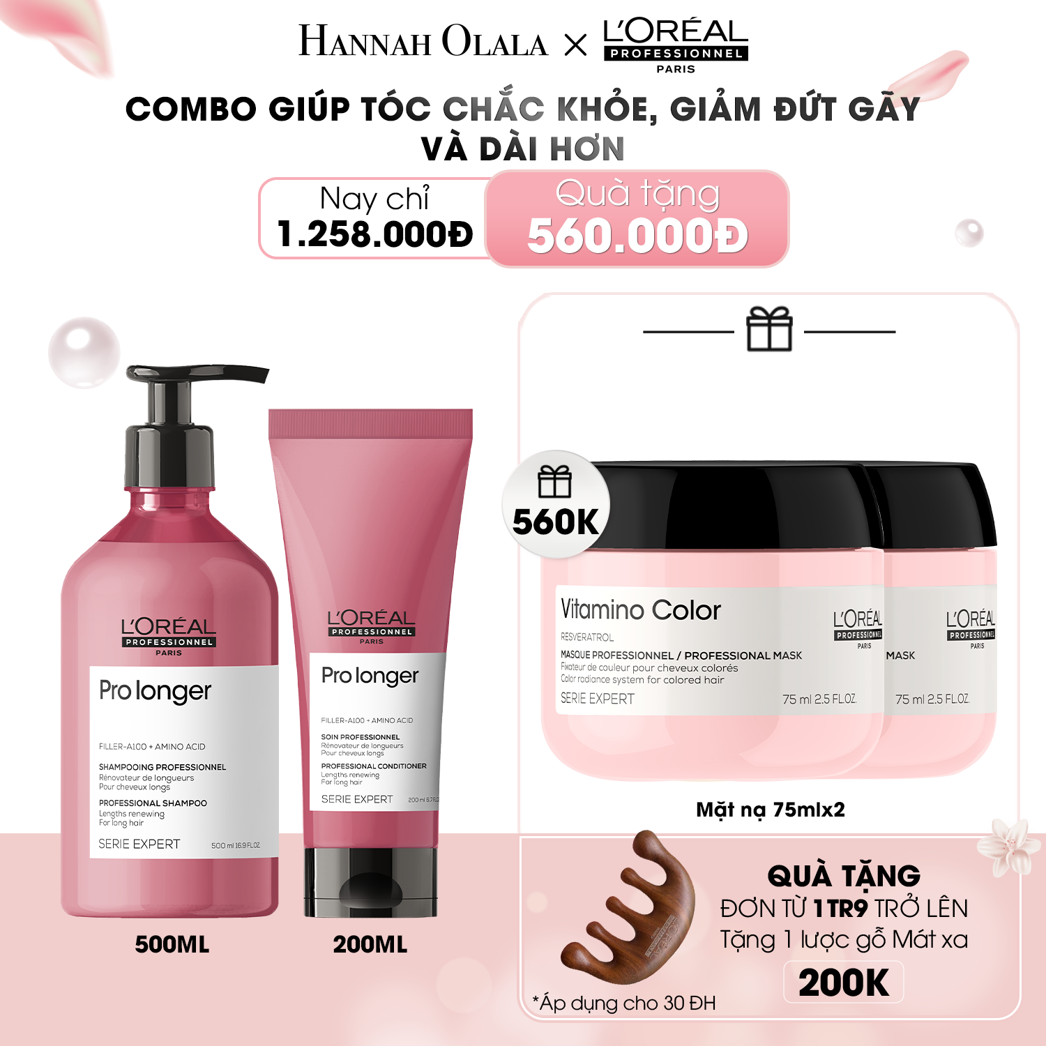  DEAL 15: COMBO DẦU GỘI 500ML & DẦU XẢ 200ML GIÚP TÓC CHẮC KHỎE, GIẢM ĐỨT GÃY VÀ DÀI HƠN L'ORÉAL PROFESSIONNEL SERIE EXPERT PRO LONGER 