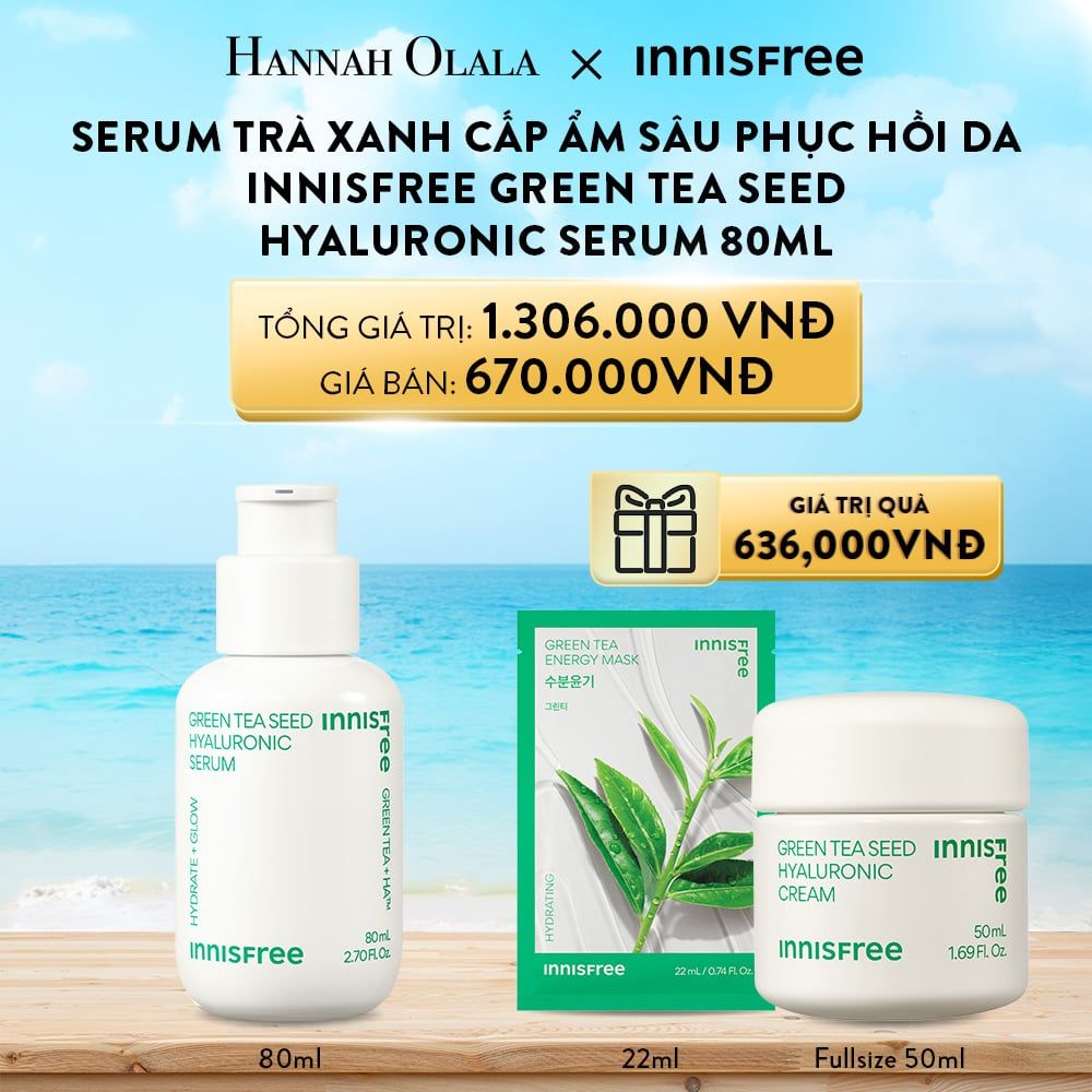 A130_DEAL 1: SERUM TRÀ XANH CẤP ẨM SÂU PHỤC HỒI DA, VỚI PROBIOTICS INNISFREE GREEN TEA SEED HYALURONIC SERUM 80ML