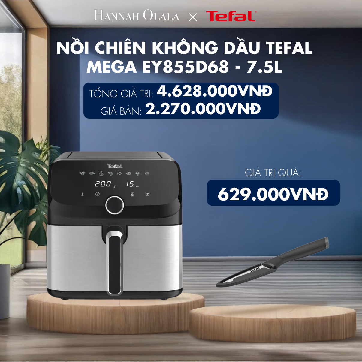 H134_DEAL 1: NỒI CHIÊN KHÔNG DẦU TEFAL MEGA EY855D68 - 7.5L